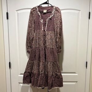 Gunne sax Floral Ruffle Midi Dress - Brown Floral